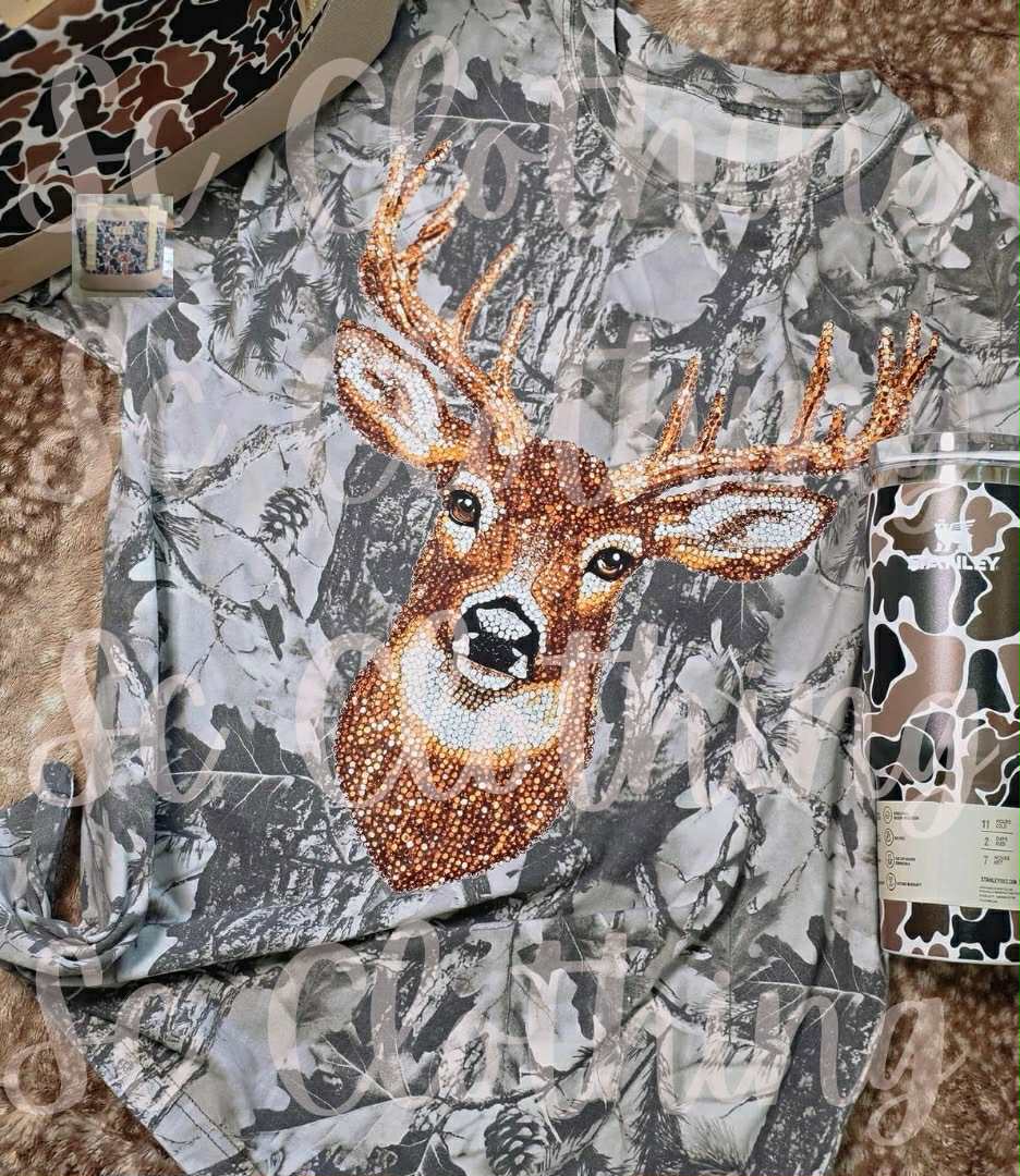 Camo Faux Rhinestone Deer Tee