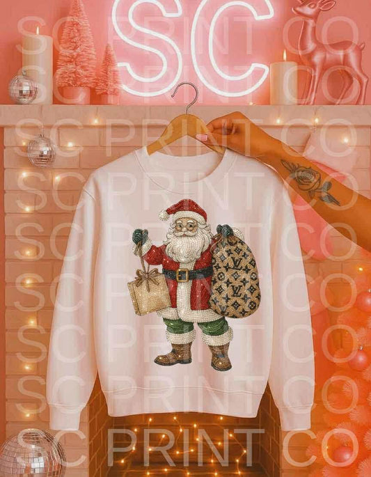 Santa Rhinestone ADULT & YOUTH TEE OR PULLOVER