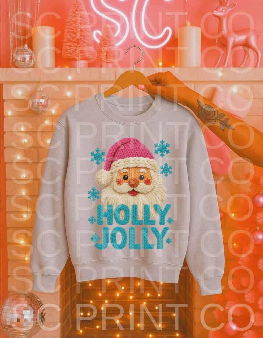 Santa Holly Jolly Yarn ADULT & YOUTH TEE OR PULLOVER
