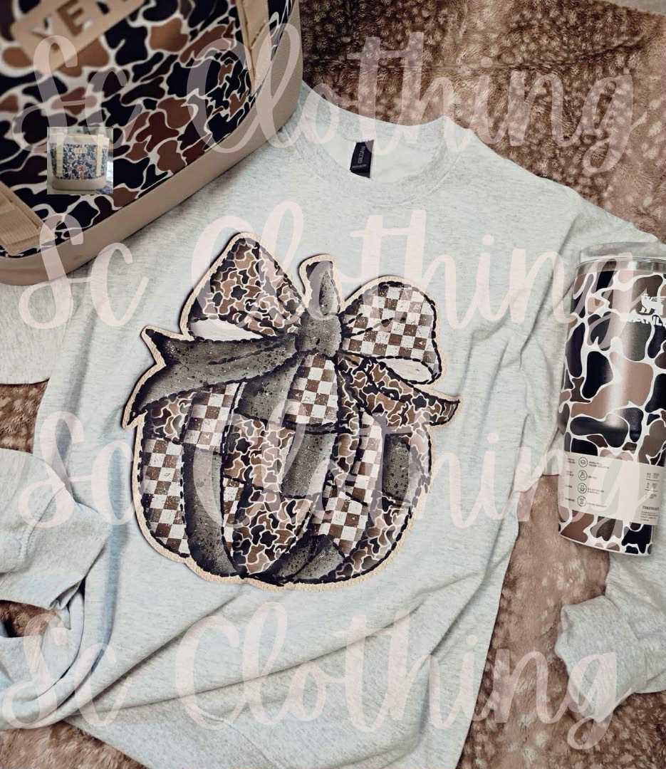 Camo Pumpkin ADULT & YOUTH TEE OR PULLOVER