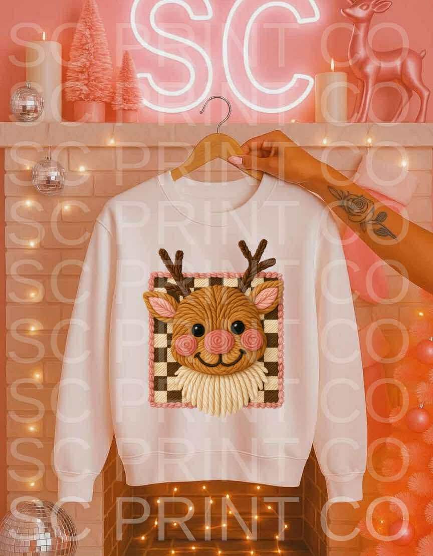 Girly Reindeer Yarn ADULT & YOUTH TEE OR PULLOVER