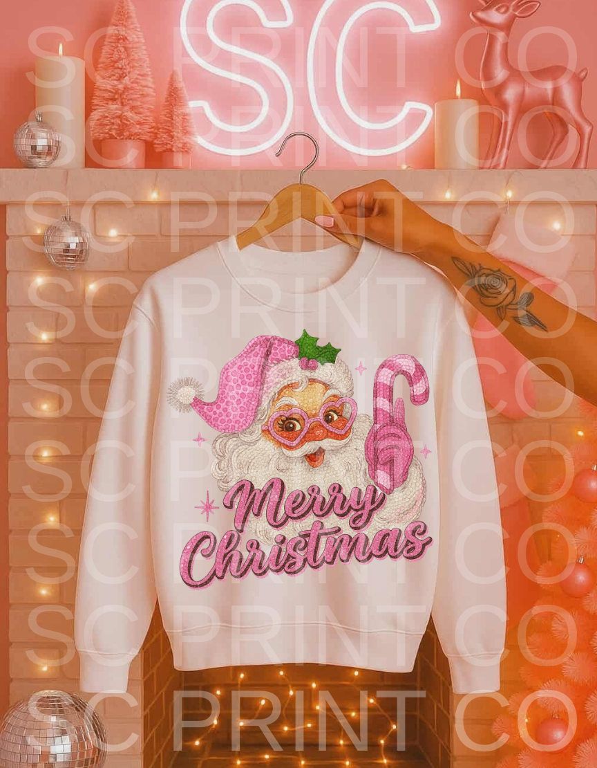 DIGITAL FILE | Faux rhinestone Pink Santa